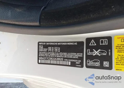 2016 BMW 435I xDrive z USA, uszkodzony, nr VIN WBA3T7C58G5A38626